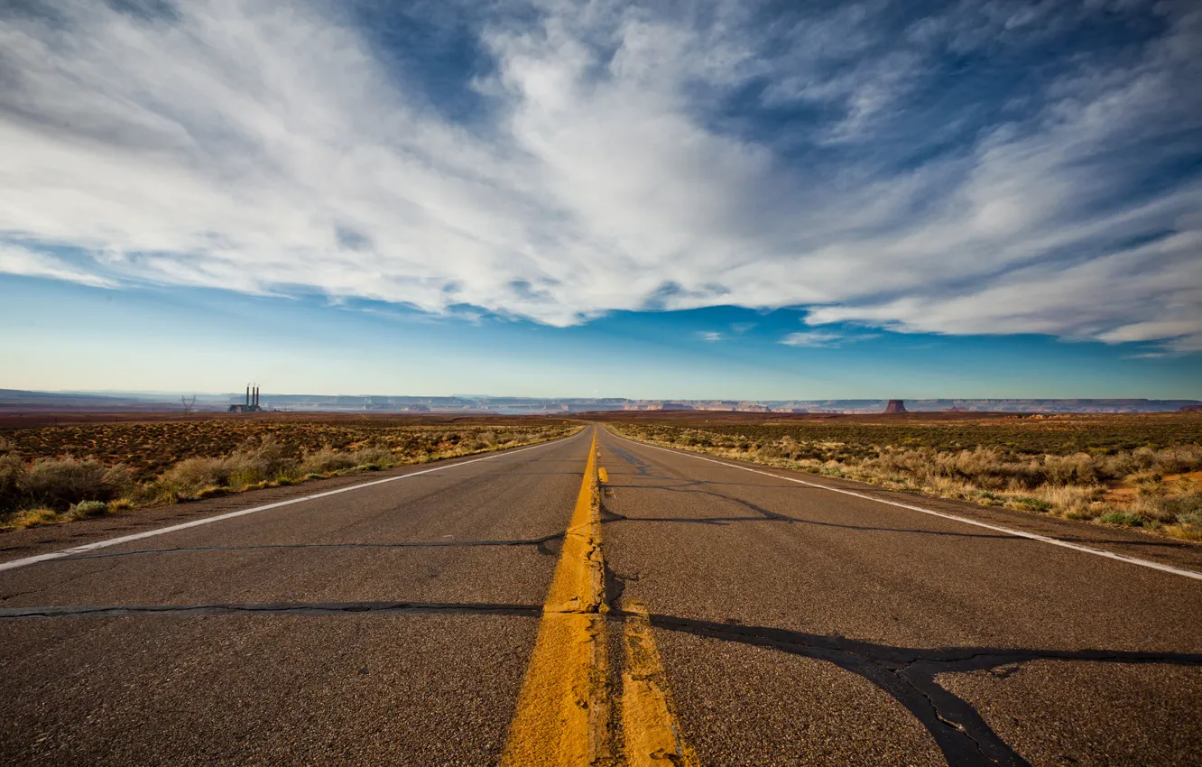 Photo wallpaper road, the sky, plant, little mountains