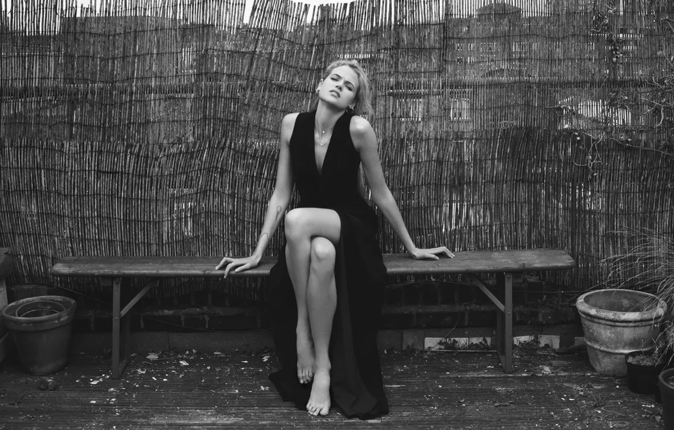 Photo wallpaper feet, dress, blonde, black and white, Gabriella Wilde