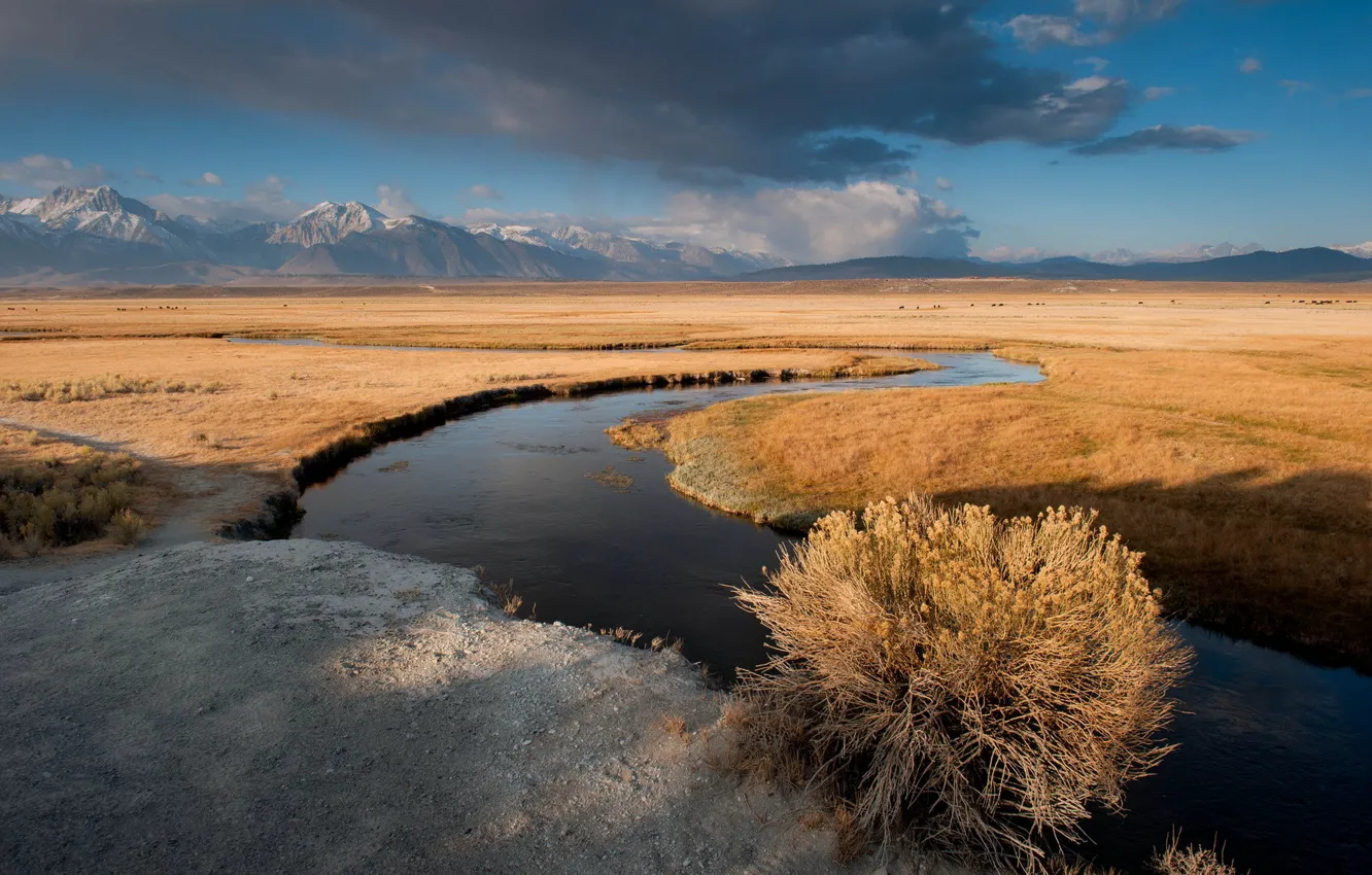 Photo wallpaper clouds, sunrise, Owens River