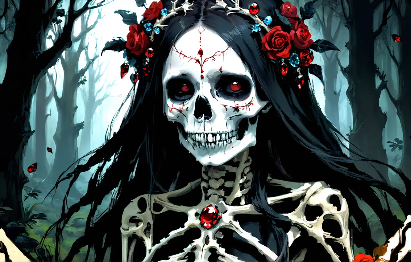 Photo wallpaper girl, bones, skeleton