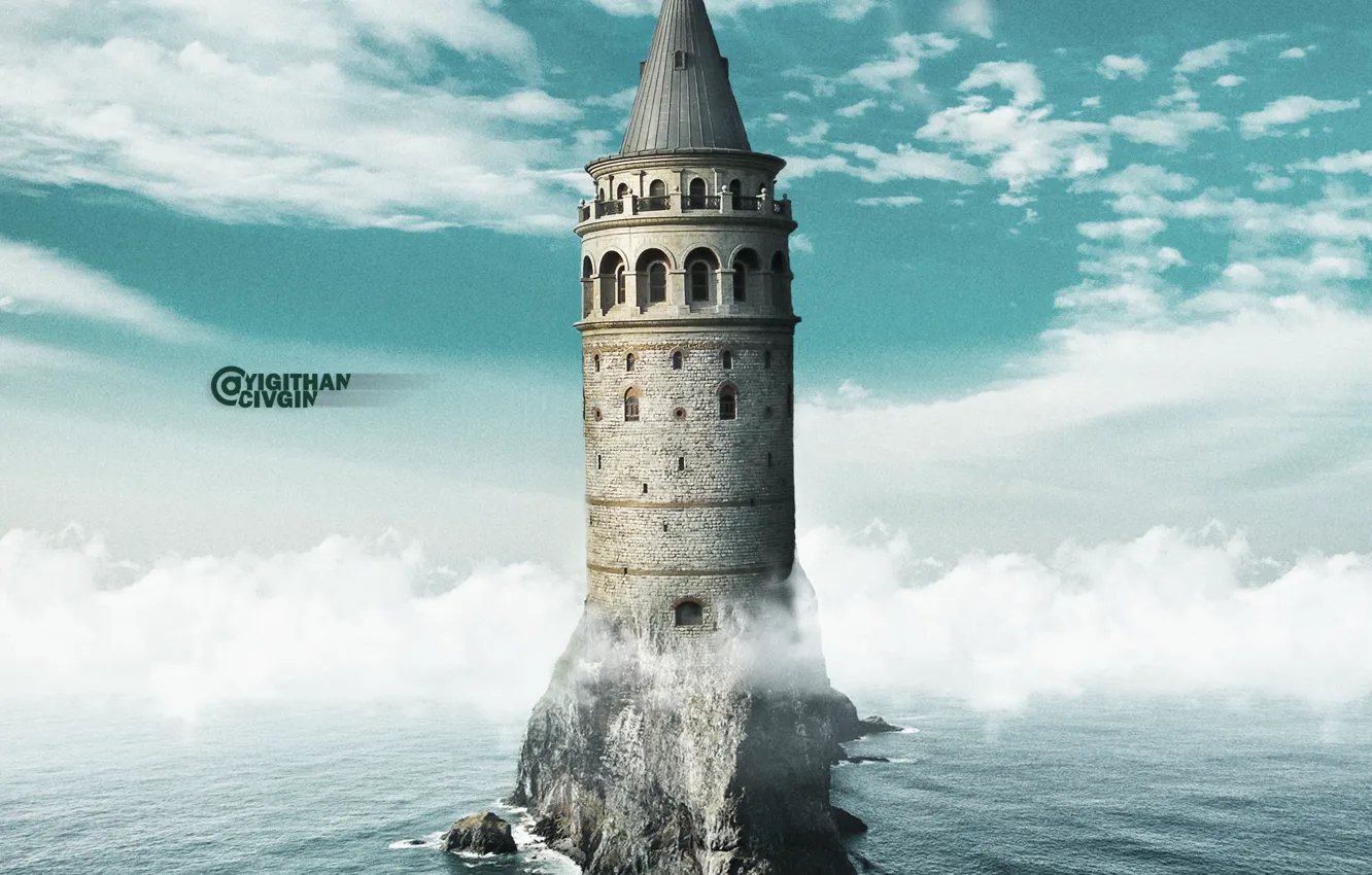 Photo wallpaper tower, sea, photomanipulation, istanbul, surreal, manipulation, photomanipulate, galata tower