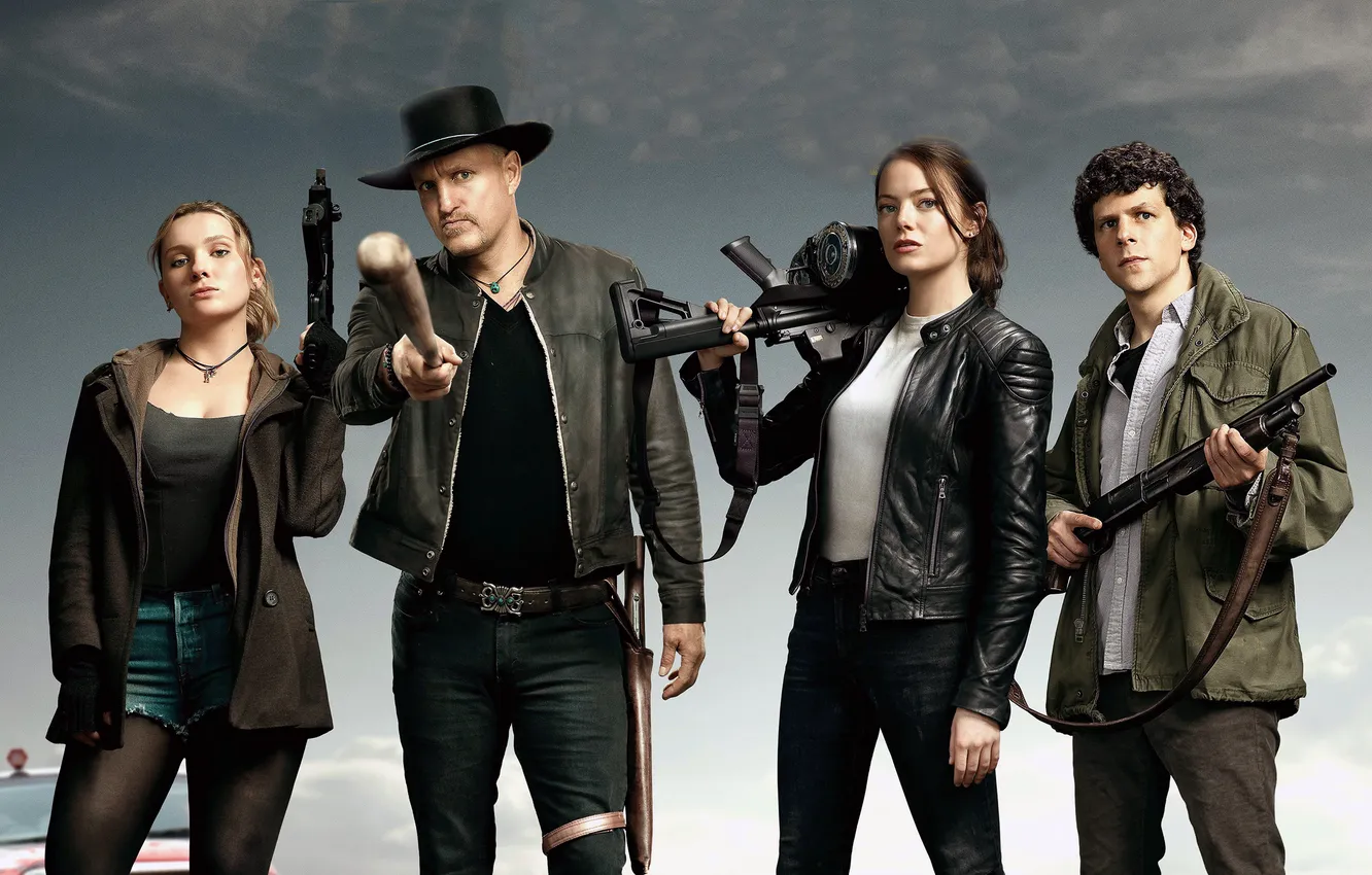 Photo wallpaper weapons, background, horror, action, poster, characters, Emma Stone, Comedy