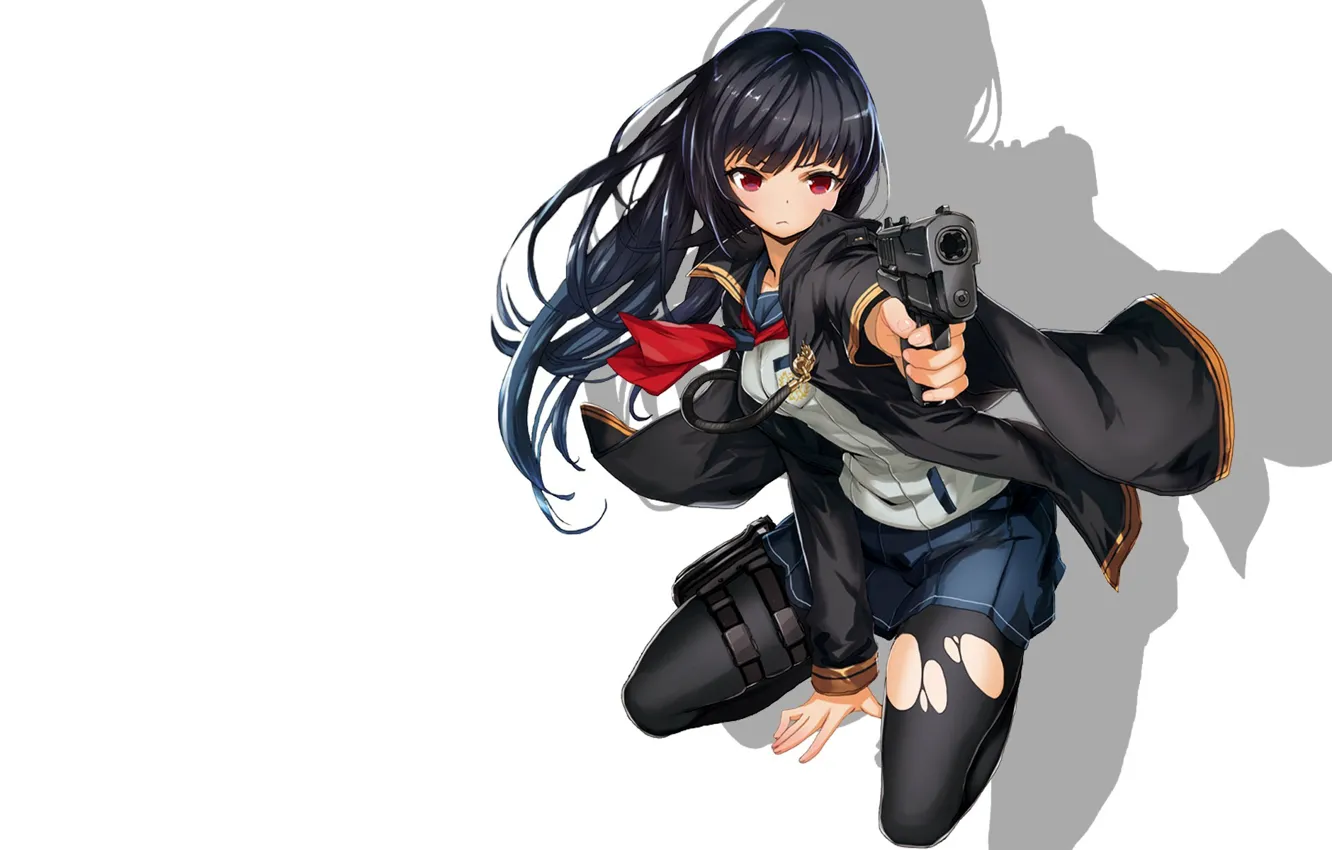 Photo wallpaper girl, gun, weapons, art, white background, sailor, saitom