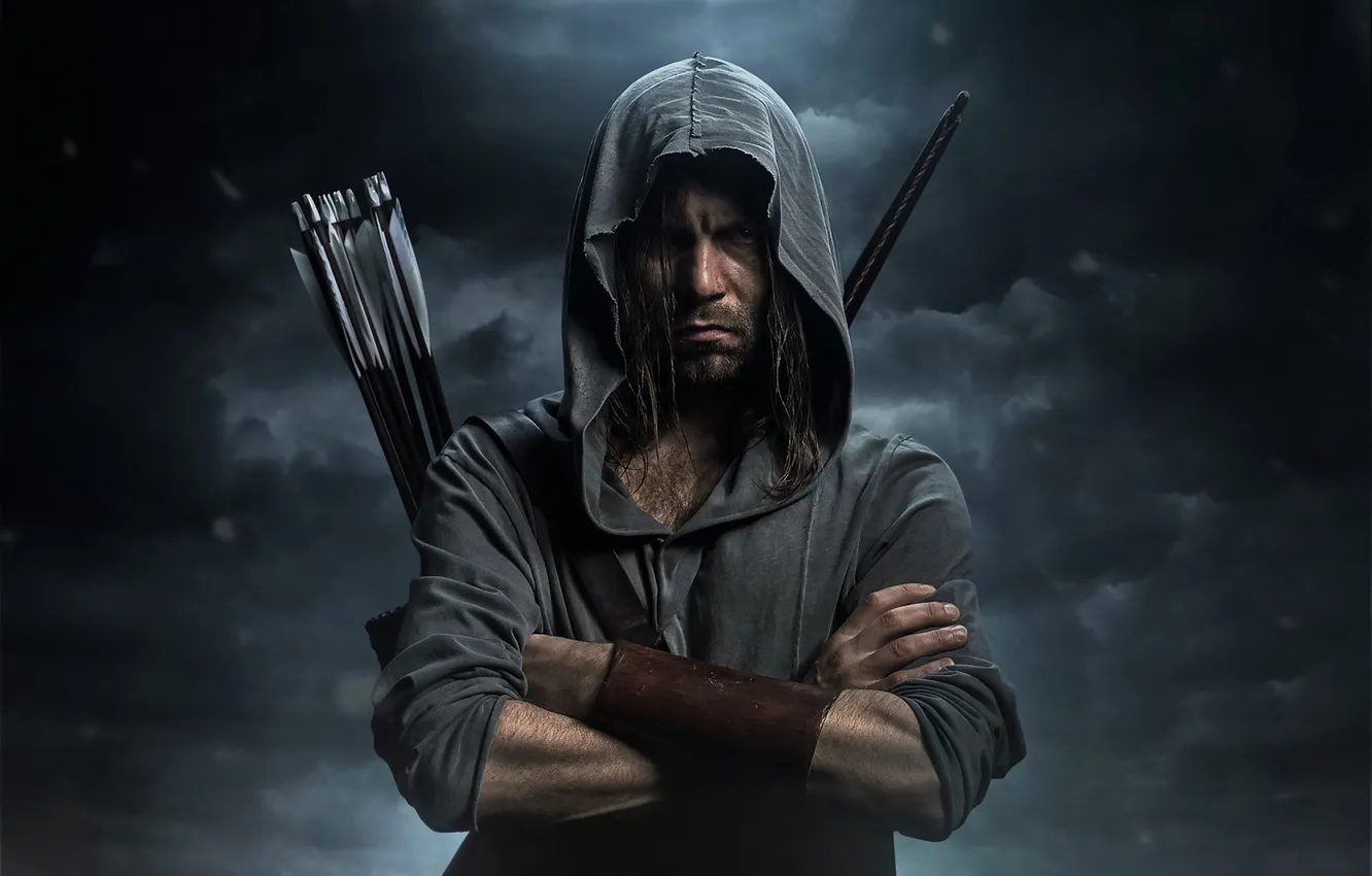 Photo wallpaper man, moonlight, Arrow, Archer