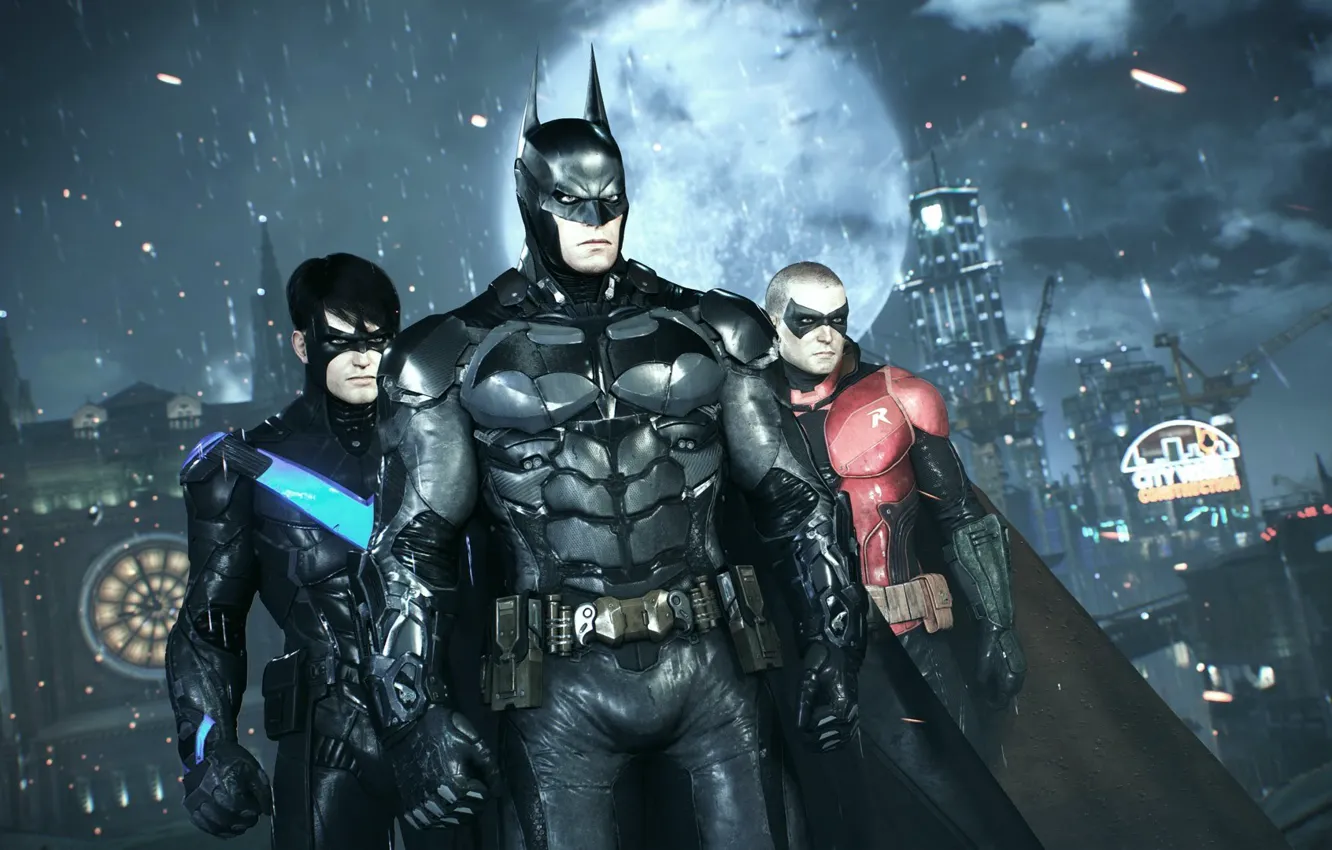 Photo wallpaper City, Batman, Robin, Nightwing, Arkham Knight