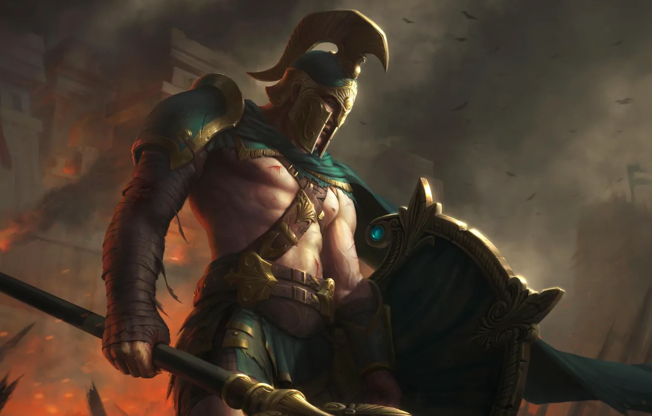 Photo wallpaper art, warrior, Video Game, Smite, Battleworn achilles