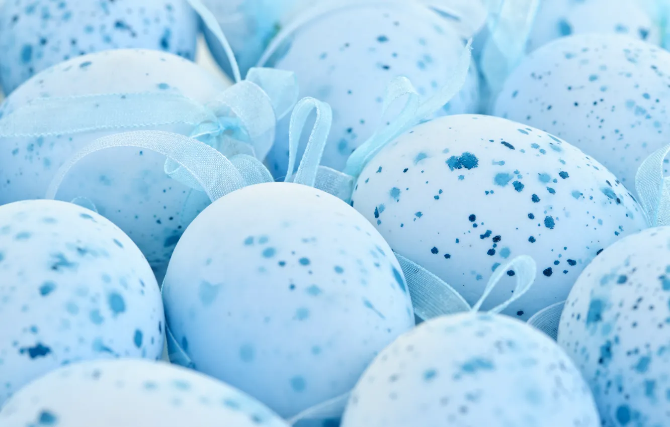 Photo wallpaper blue, eggs, Easter, blue, ribbon, Easter, eggs, speck