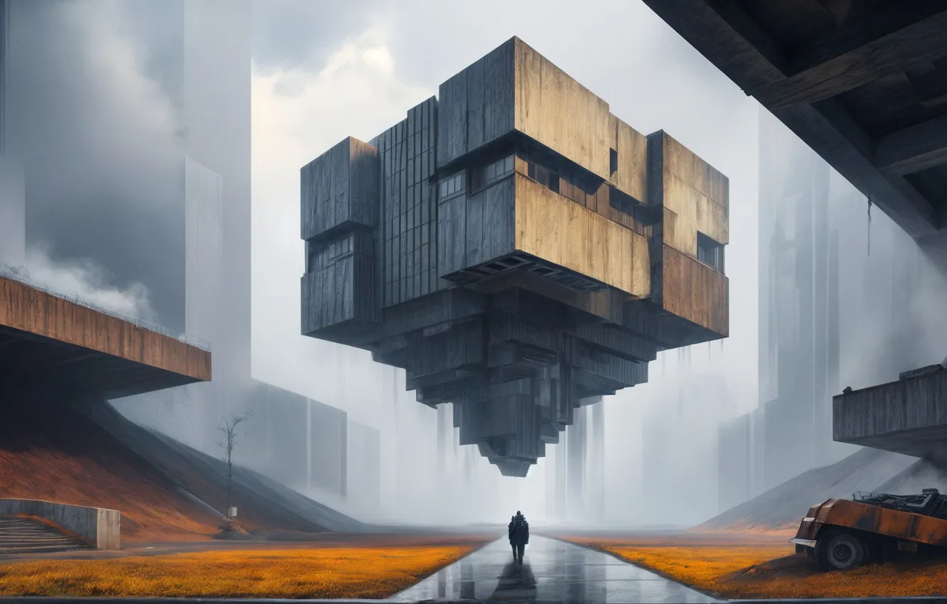 Photo wallpaper the city, fiction, street, cube, soars