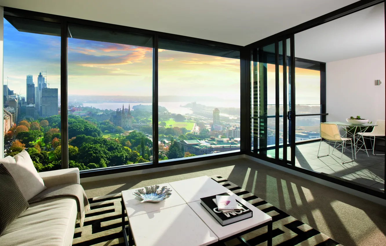 Photo wallpaper design, the city, style, interior, apartment, living room