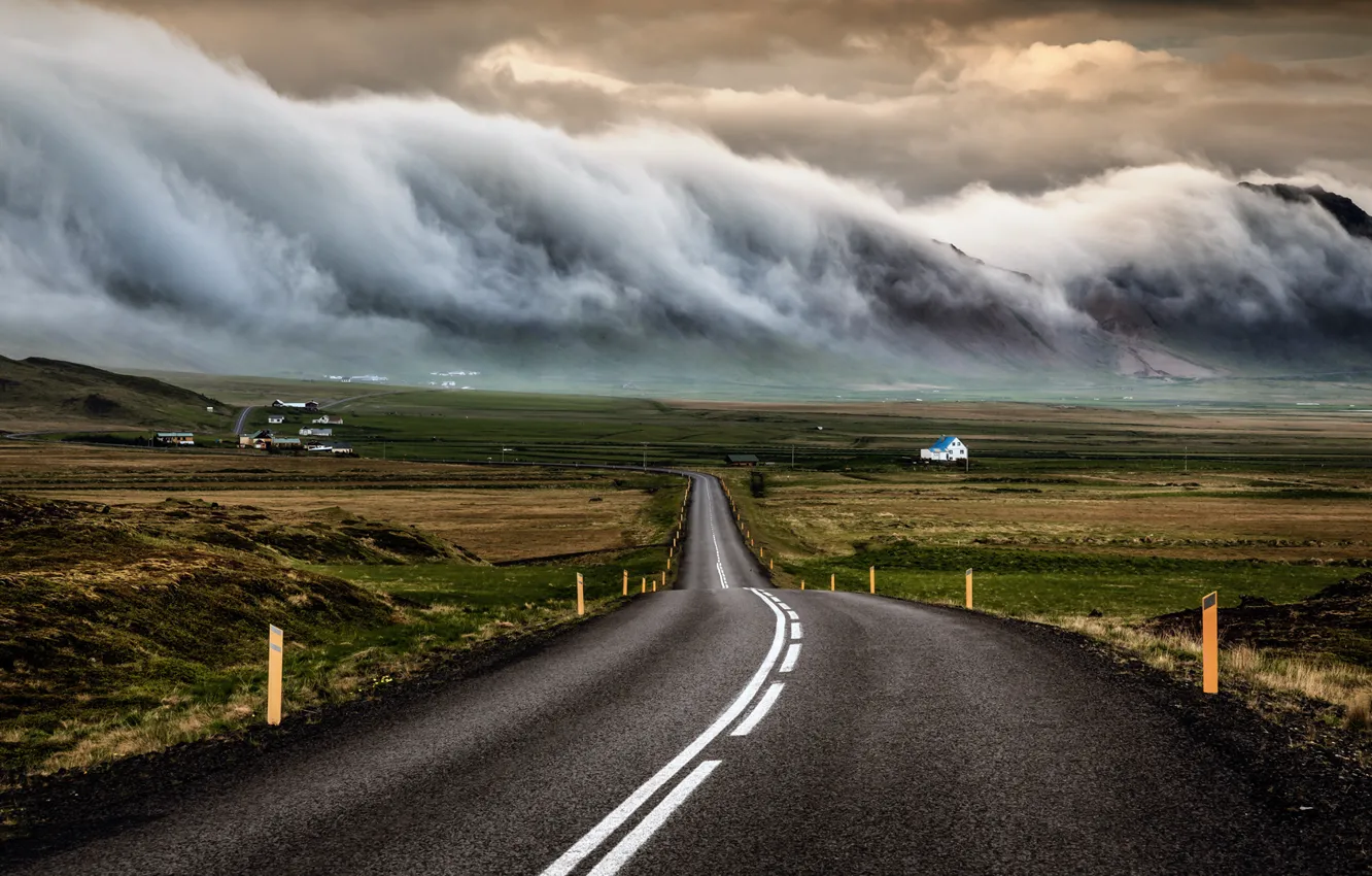 Photo wallpaper road, the sky, clouds, clouds, Iceland