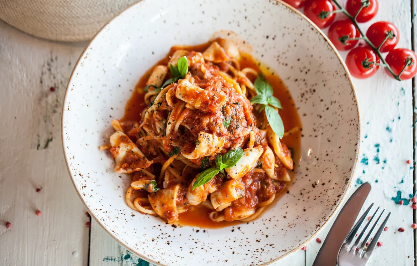 Photo wallpaper greens, sauce, lunch, delicious, pasta