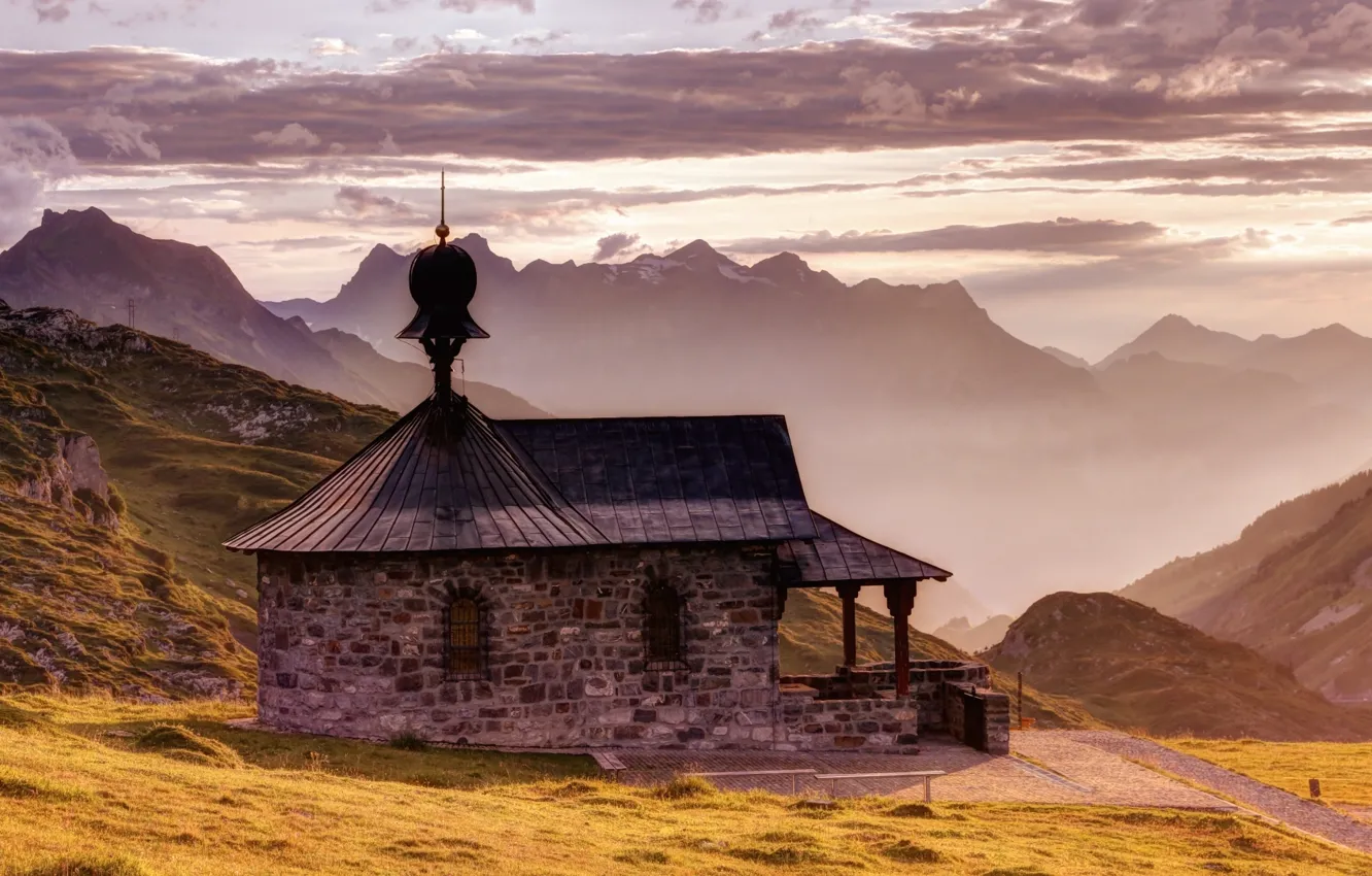 Photo wallpaper landscape, mountains, nature, temple