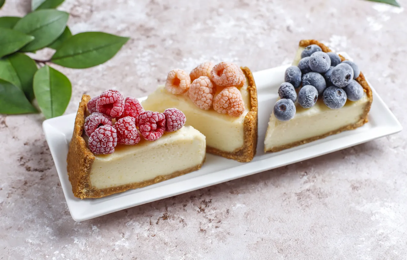 Photo wallpaper frost, leaves, berries, raspberry, table, blueberries, plate, cloudberry