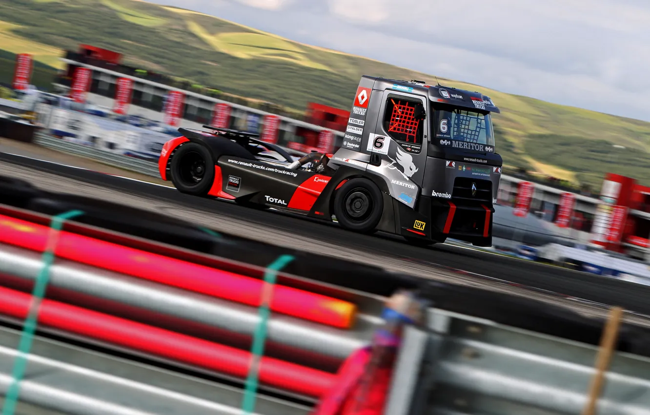 Photo wallpaper movement, track, the fence, truck, Renault, racing, Renault Trucks, Premium Course MKR