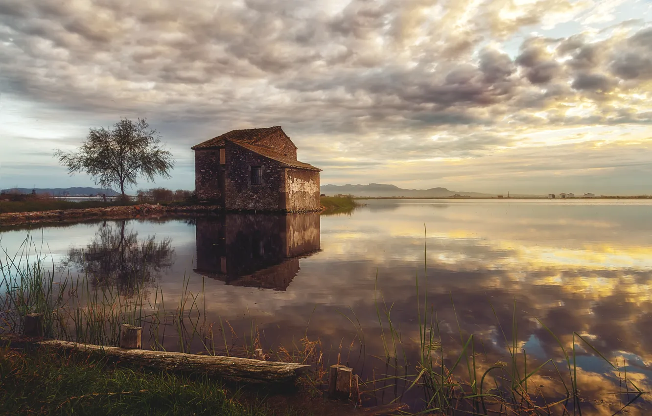 Photo wallpaper lake, house, Spain, Valencia