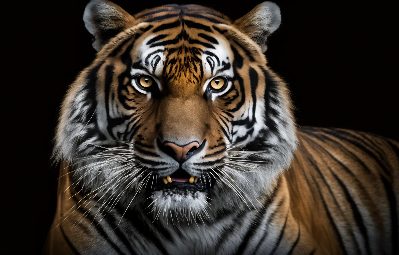 Photo wallpaper animals, tiger, art, black background, Minimalism, simple background