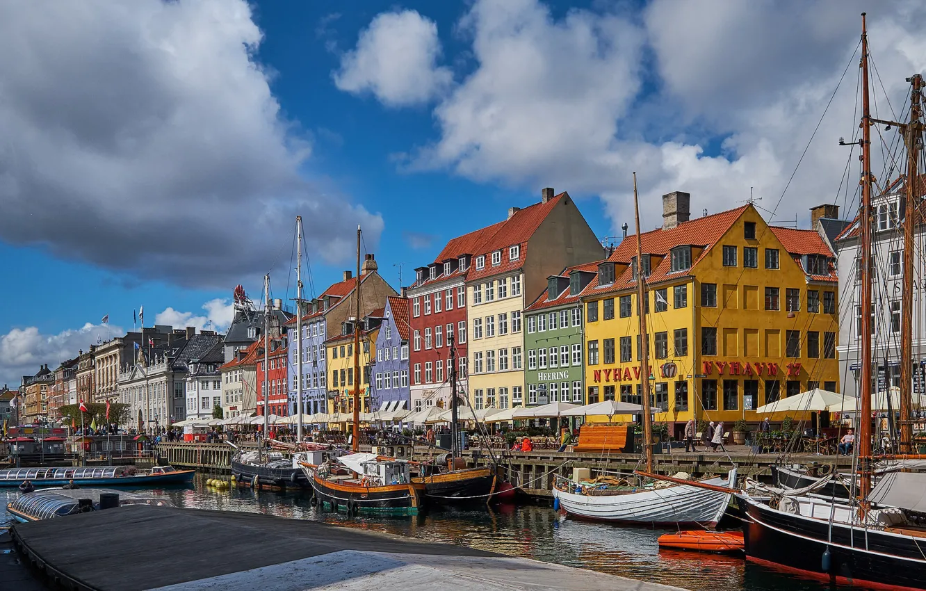 Photo wallpaper boats, Denmark, channel, promenade, Denmark, Copenhagen, Nyhavn