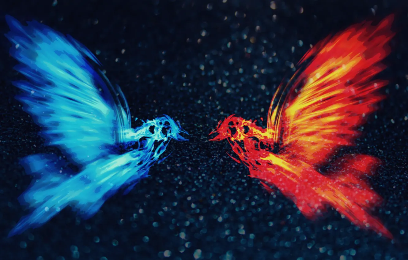 Photo wallpaper abstraction, pigeons, blue background