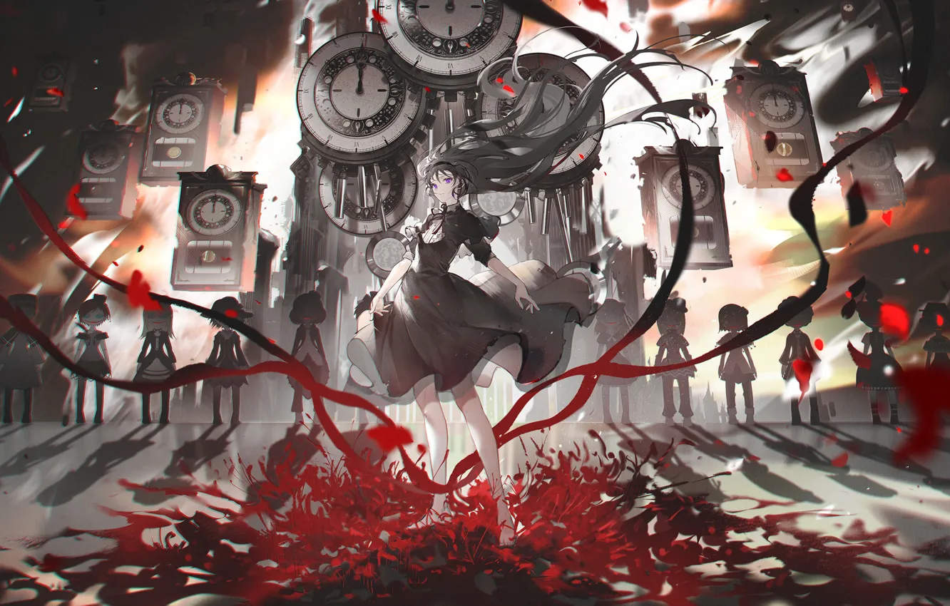 Photo wallpaper girl, blood, watch, doll, he lost his parents,, Homura Akemi, Mahou Shoujo Madoka★Magica