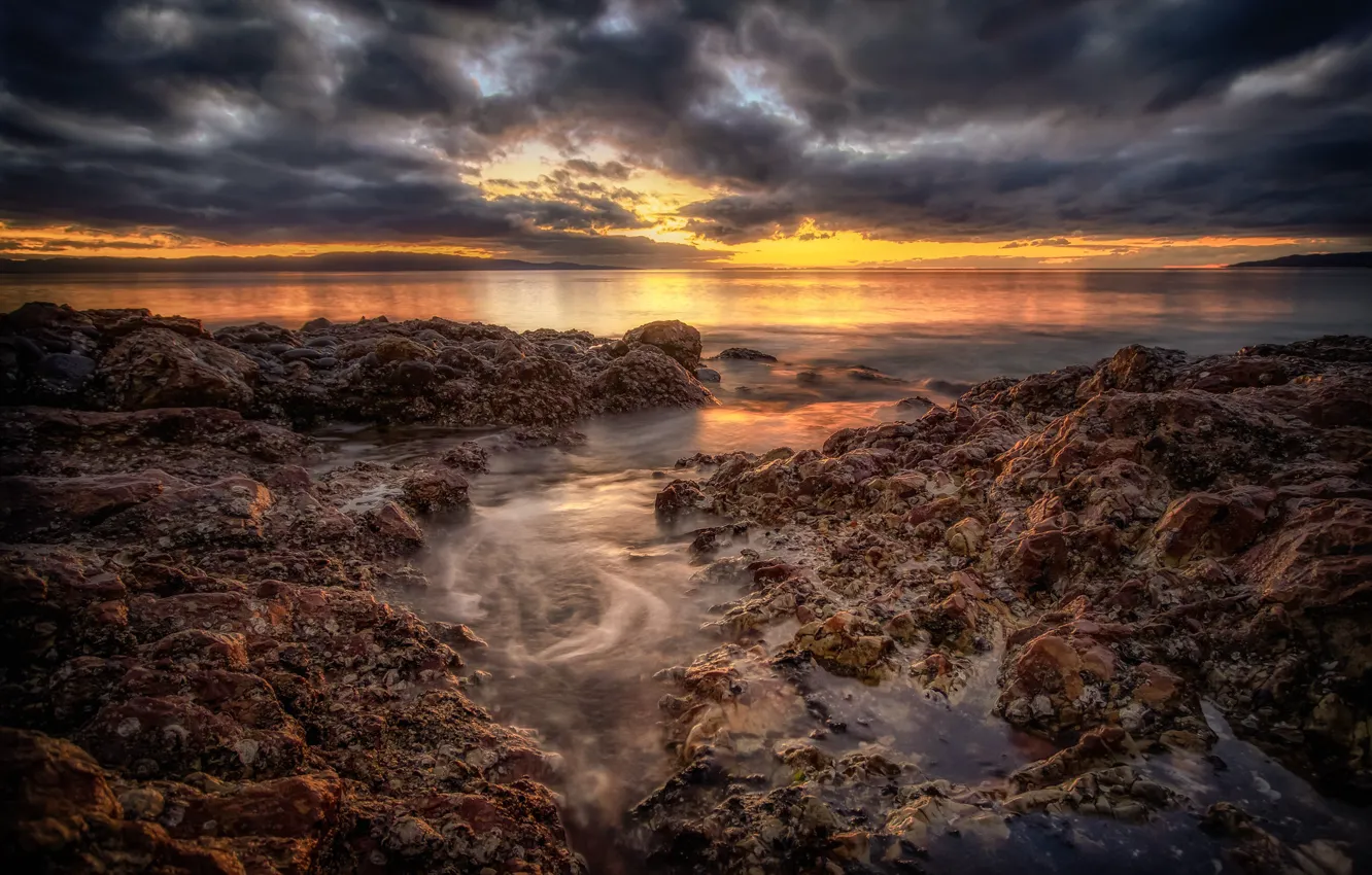 Photo wallpaper sea, sunset, coast