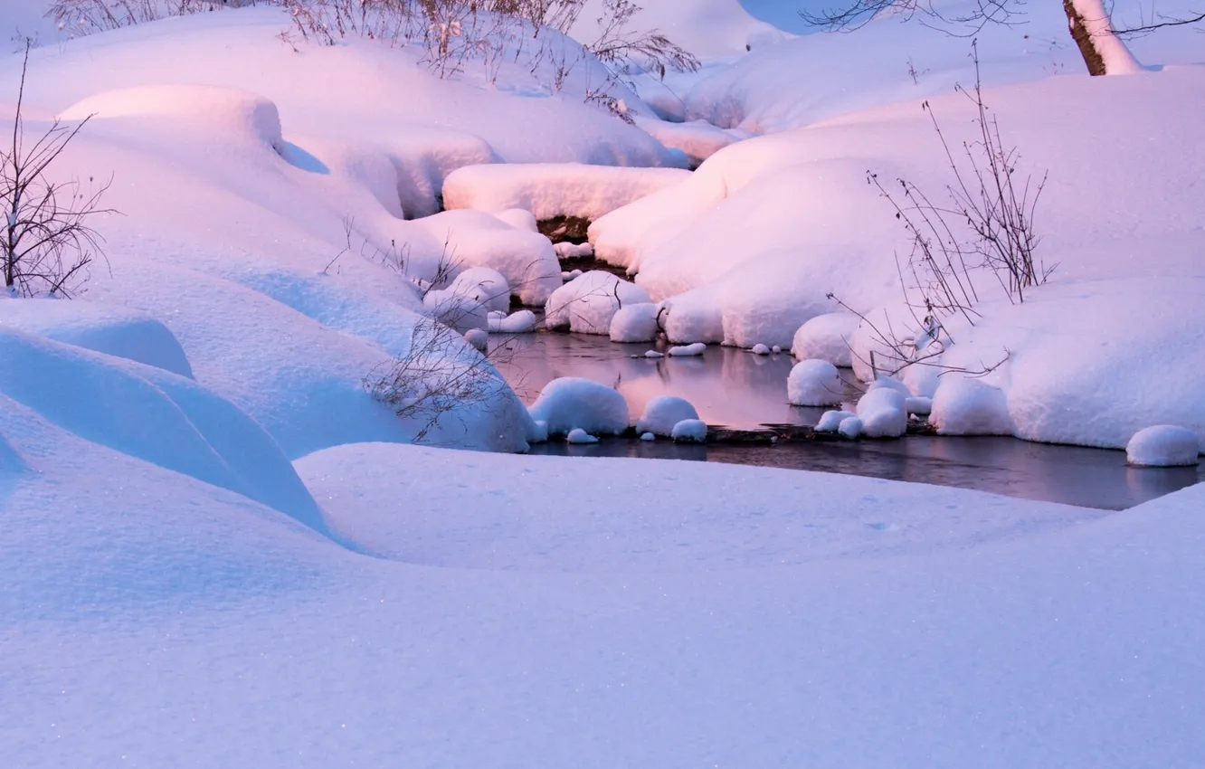 Photo wallpaper winter, snow, stream, the snow