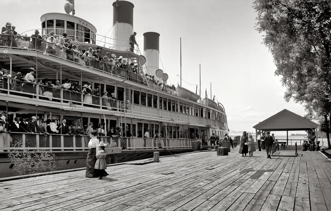Photo wallpaper retro, ship, pier, steamer, USA, 1900-the year