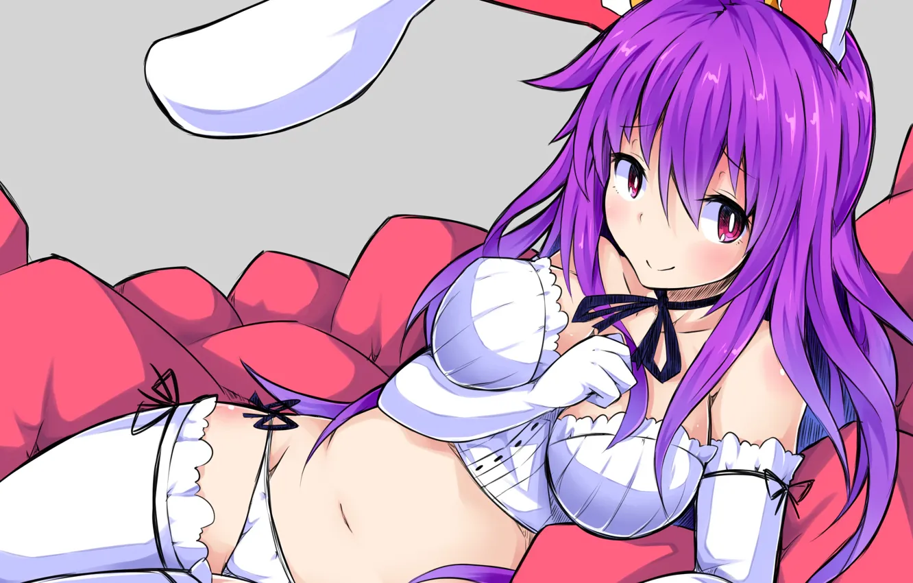 Photo wallpaper girl, sexy, lingerie, cleavage, panties, thighhighs, long hair, touhou