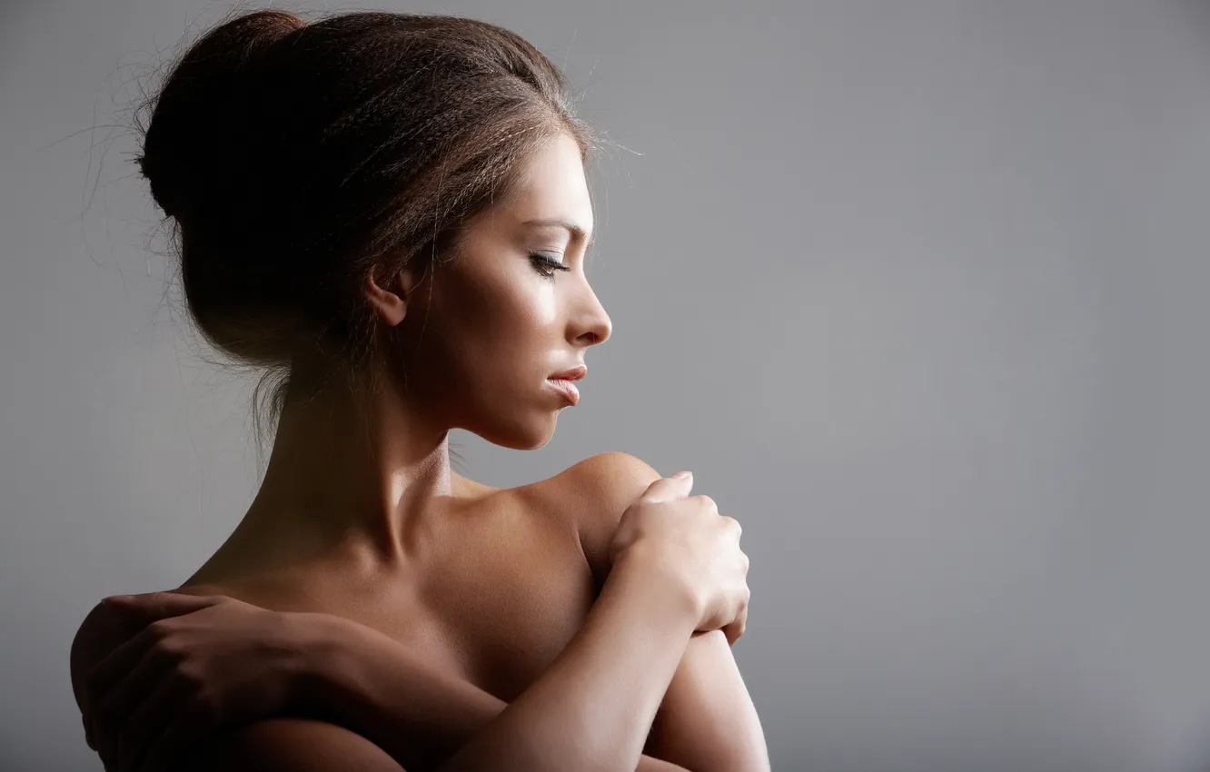 Photo wallpaper girl, hairstyle, profile, shoulders