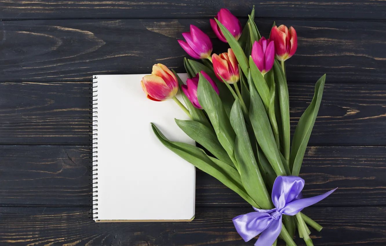 Photo wallpaper bouquet, tulips, Notepad