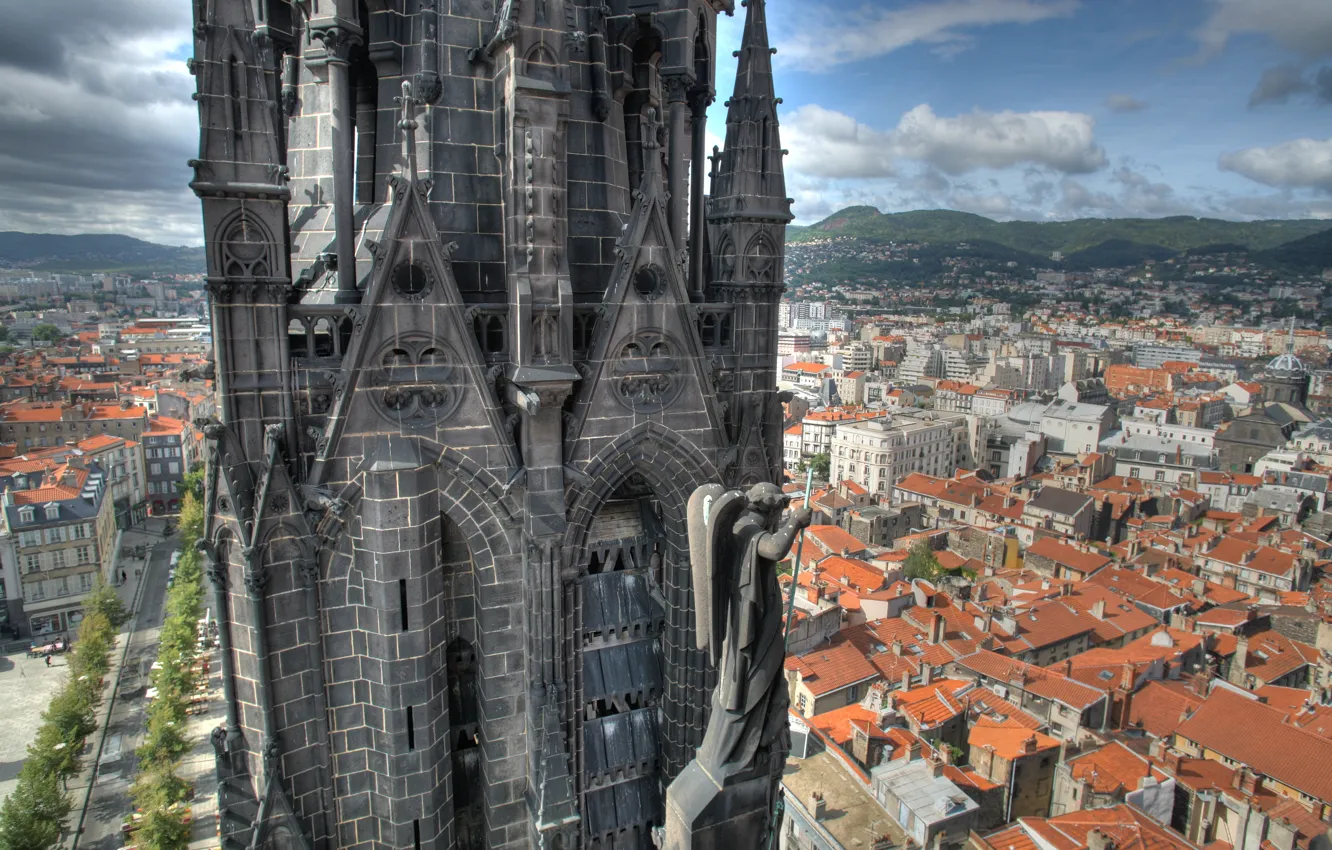 Photo wallpaper the city, France, home, panorama, Cathedral, cathedral of Our Lady of the Assumption of Clermont, …
