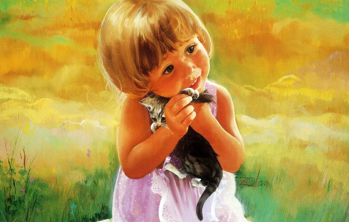 Photo wallpaper kitty, figure, child, girl, painting