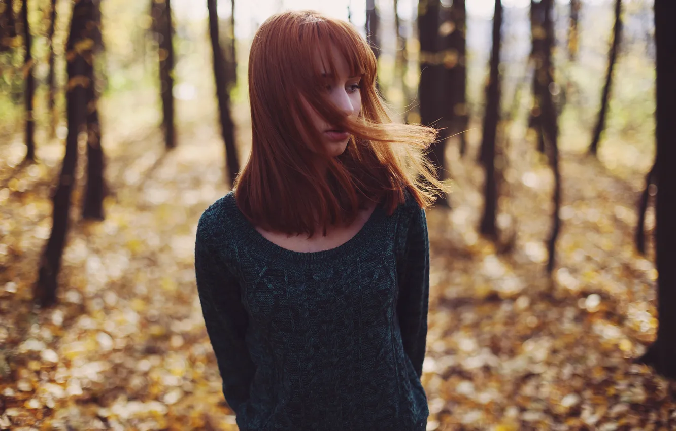 Photo wallpaper forest, girl, mood, redhead