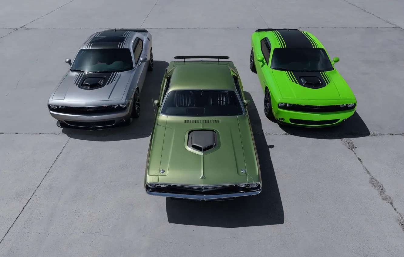 Photo wallpaper Dodge, Challenger, Dodge Challenger, Trio, Dodge cars, Challenger trio