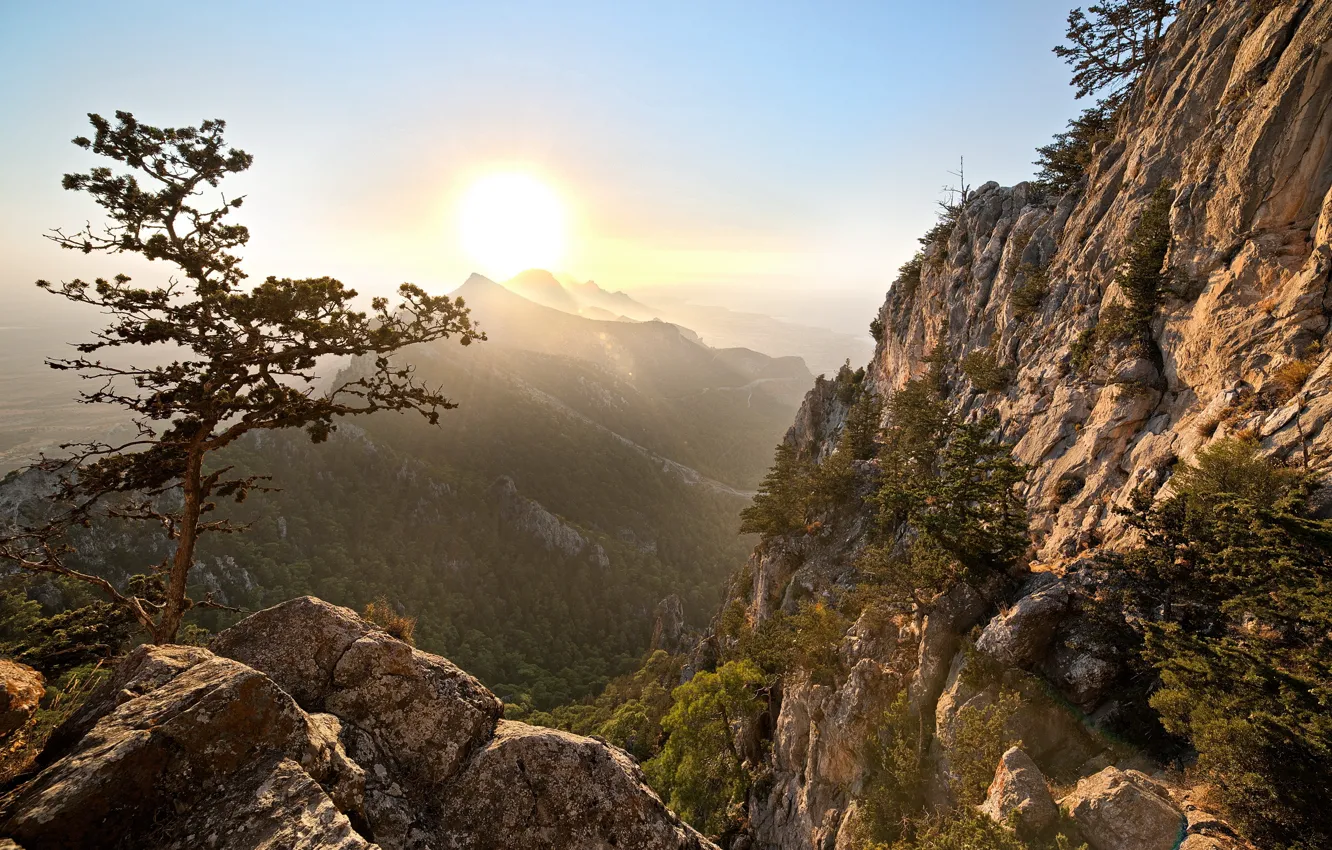 Photo wallpaper the sky, trees, landscape, mountains