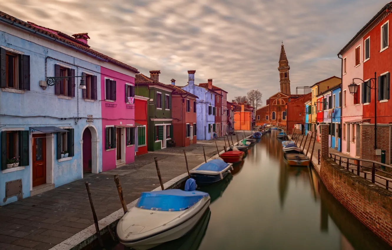 Photo wallpaper boat, home, Italy, channel, Burano