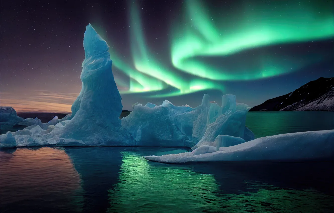 Photo wallpaper ice, the sky, stars, landscape, mountains, night, nature, rendering