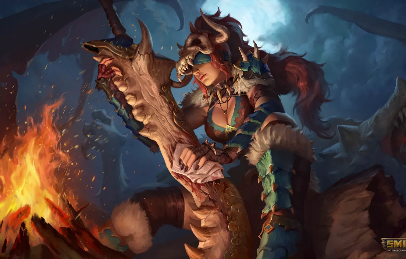 Photo wallpaper girl, mask, Nemesis, Smite