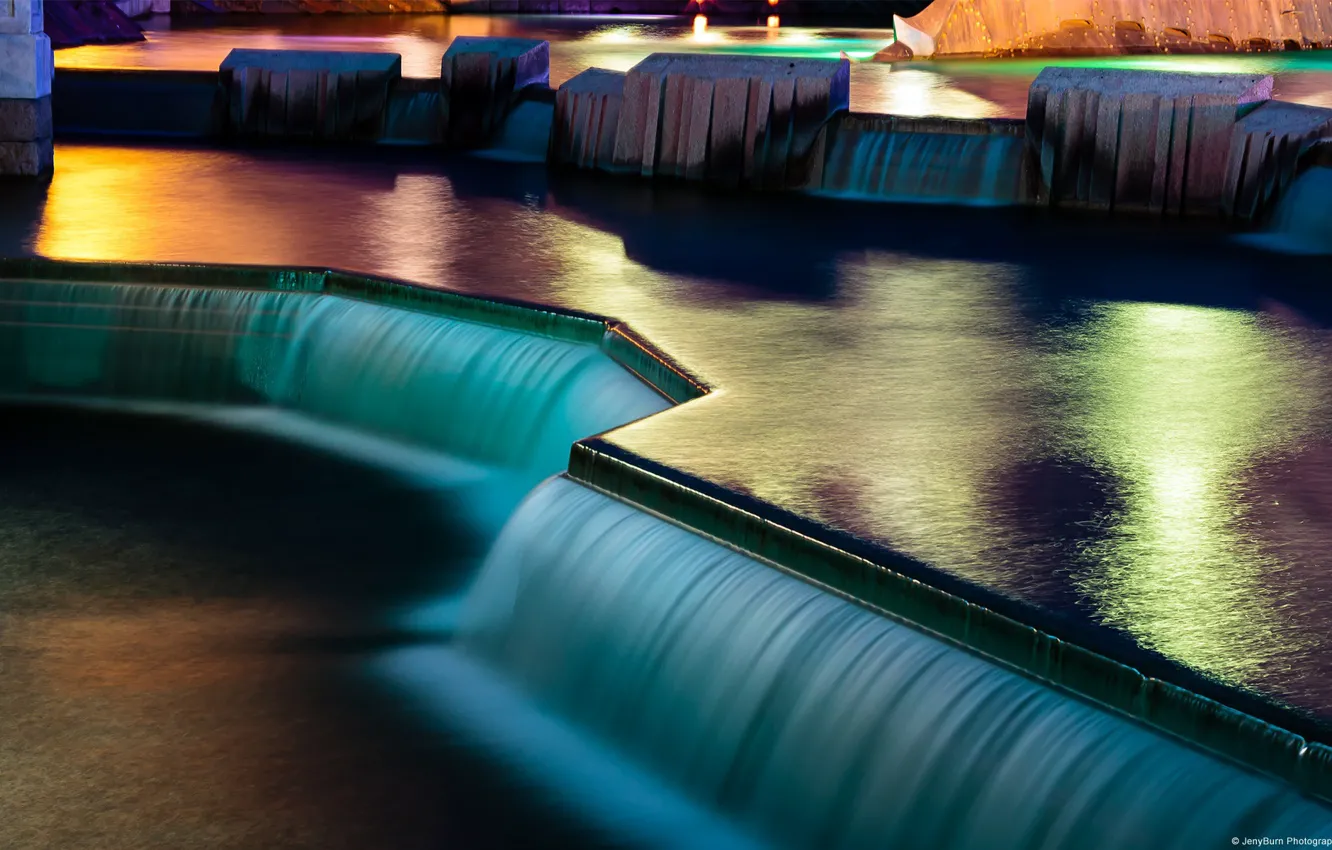 Photo wallpaper water, light, night, Paris, waterfall, Paris, water, night