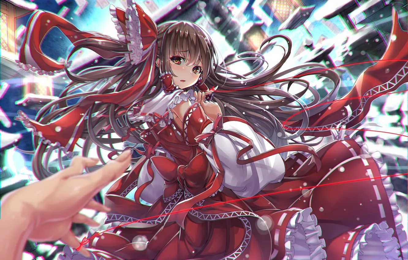 Photo wallpaper girl, anime, hands, tears, art, touhou, Hakurei Reimu, kantarou