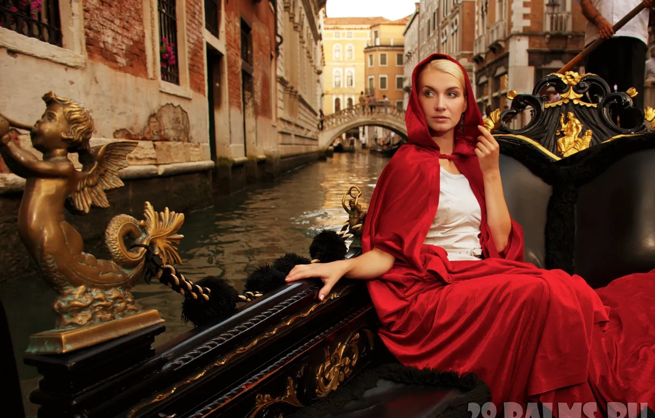 Photo wallpaper girl, red, boat