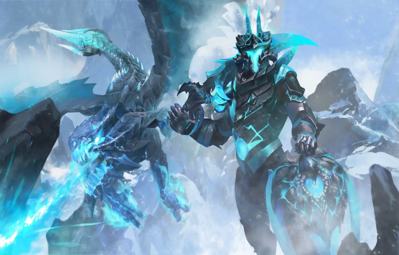 Photo wallpaper sword, armor, Valve, winter, dragon, shield, cold, dota 2