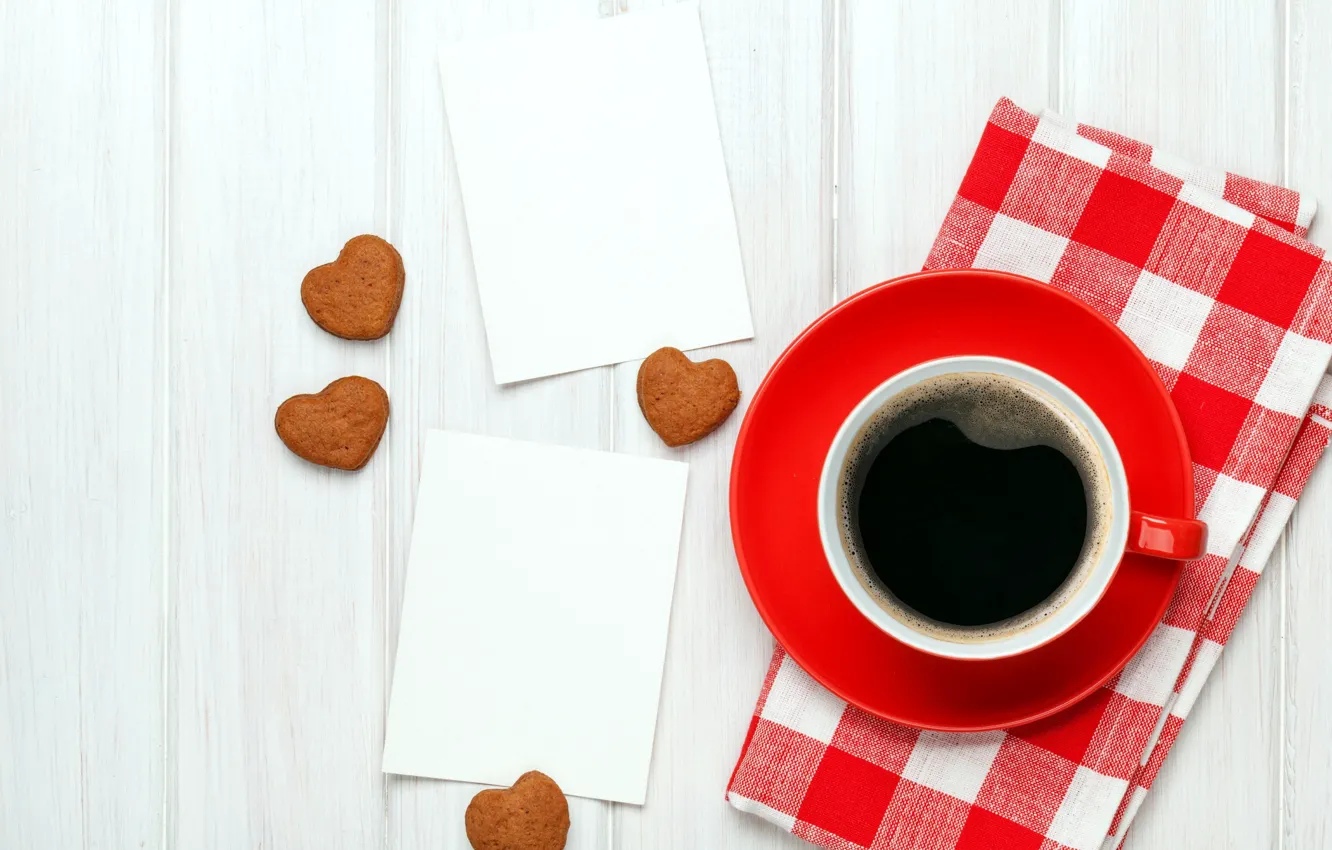 Photo wallpaper comfort, coffee, cookies, minimalistic red