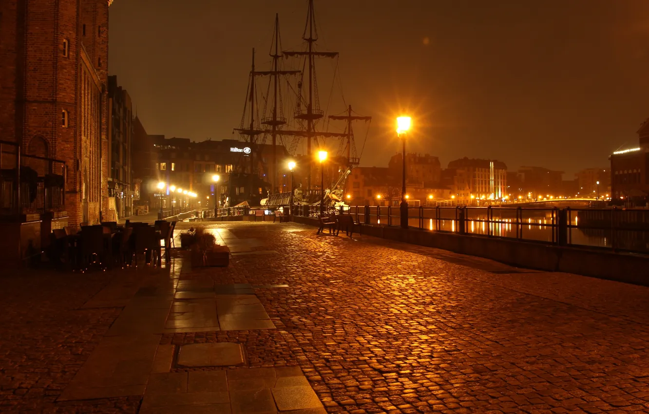 Photo wallpaper city, night, Poland, Gdansk, wharf