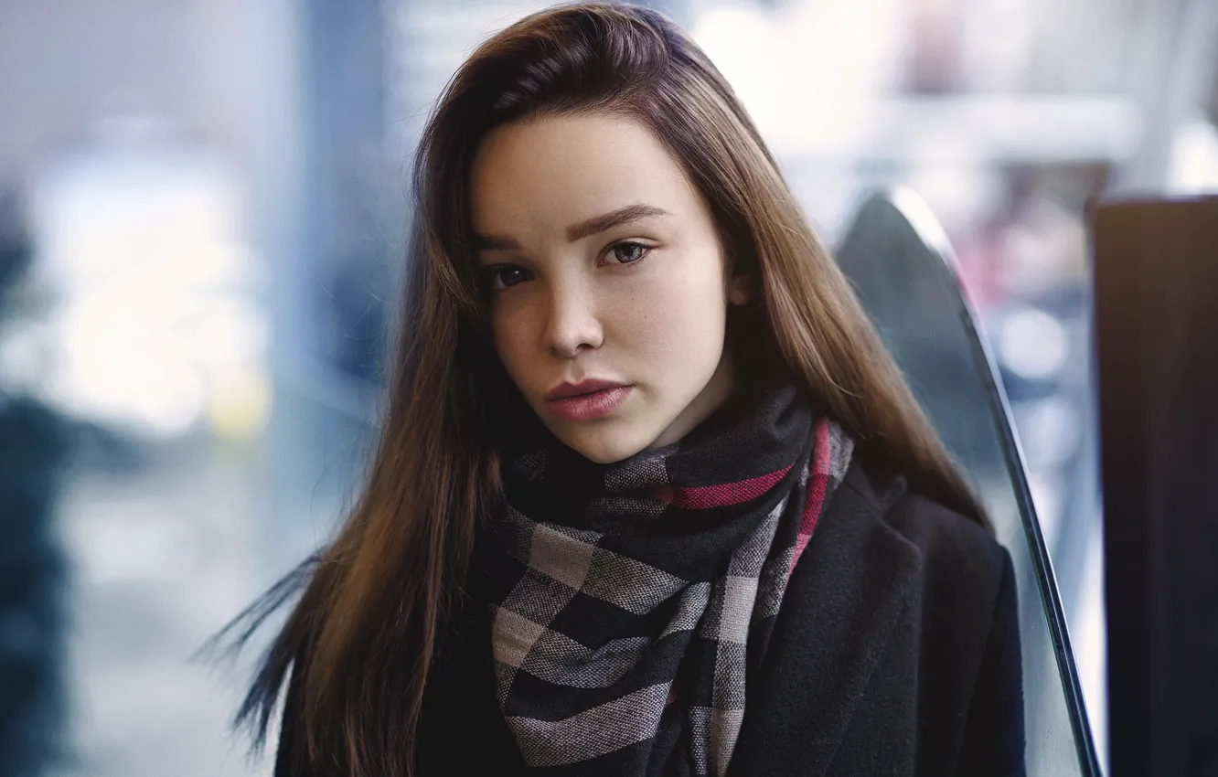 Photo wallpaper look, girl, hair, coat, Sofia, Oleg Pavlinski