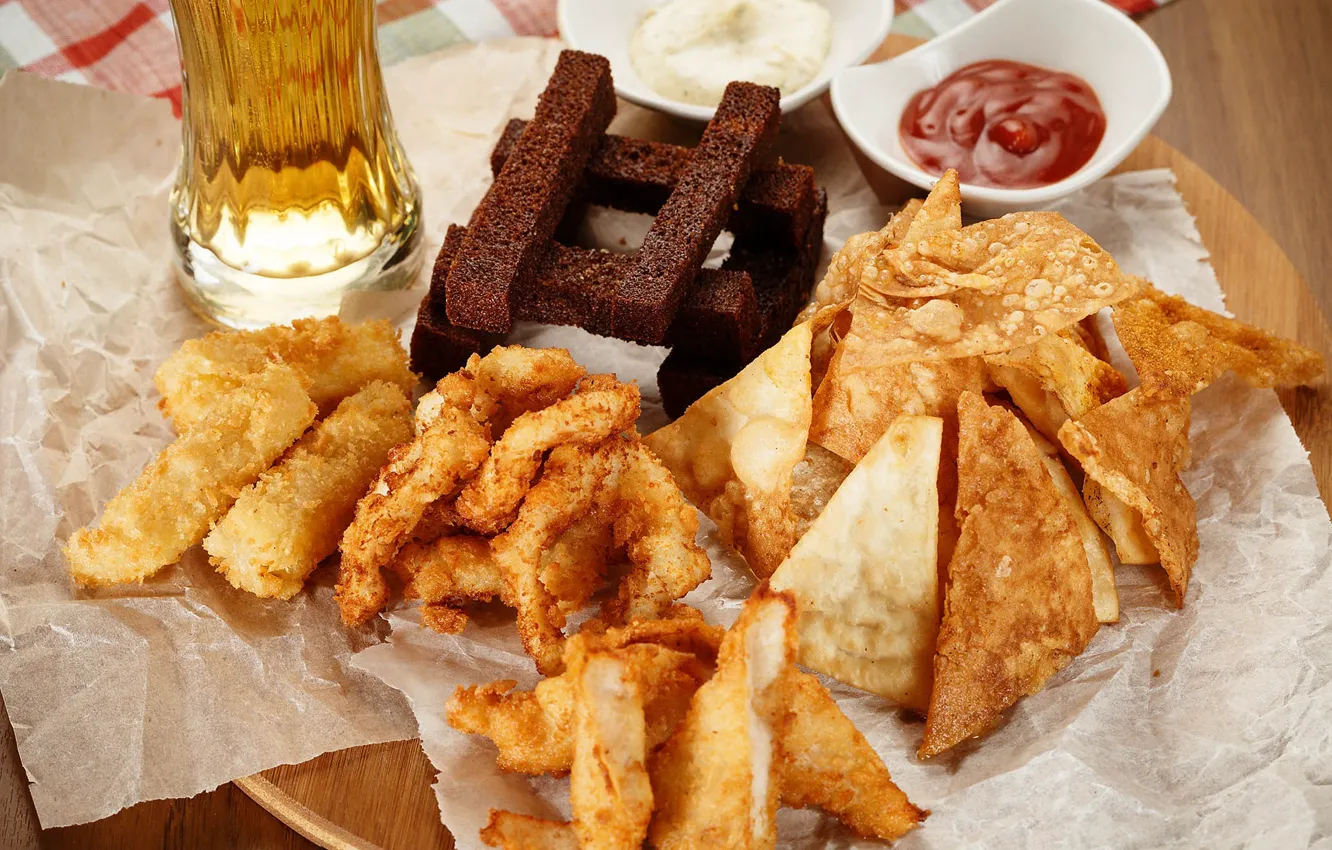Photo wallpaper beer, chips, appetizer, crackers