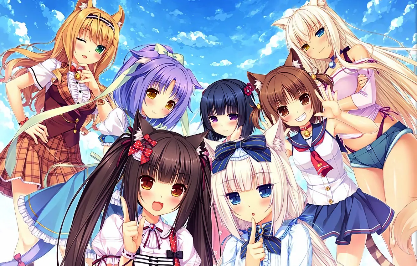 Photo wallpaper sexy, cleavage, shorts, green eyes, long hair, dress, girls, brown hair