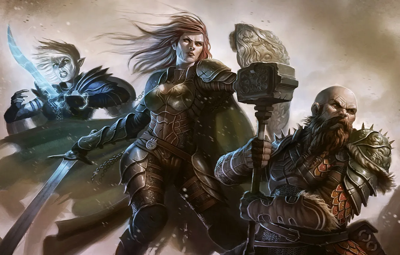 Photo wallpaper ash, weapons, the wind, magic, art, elf, warrior, dwarf