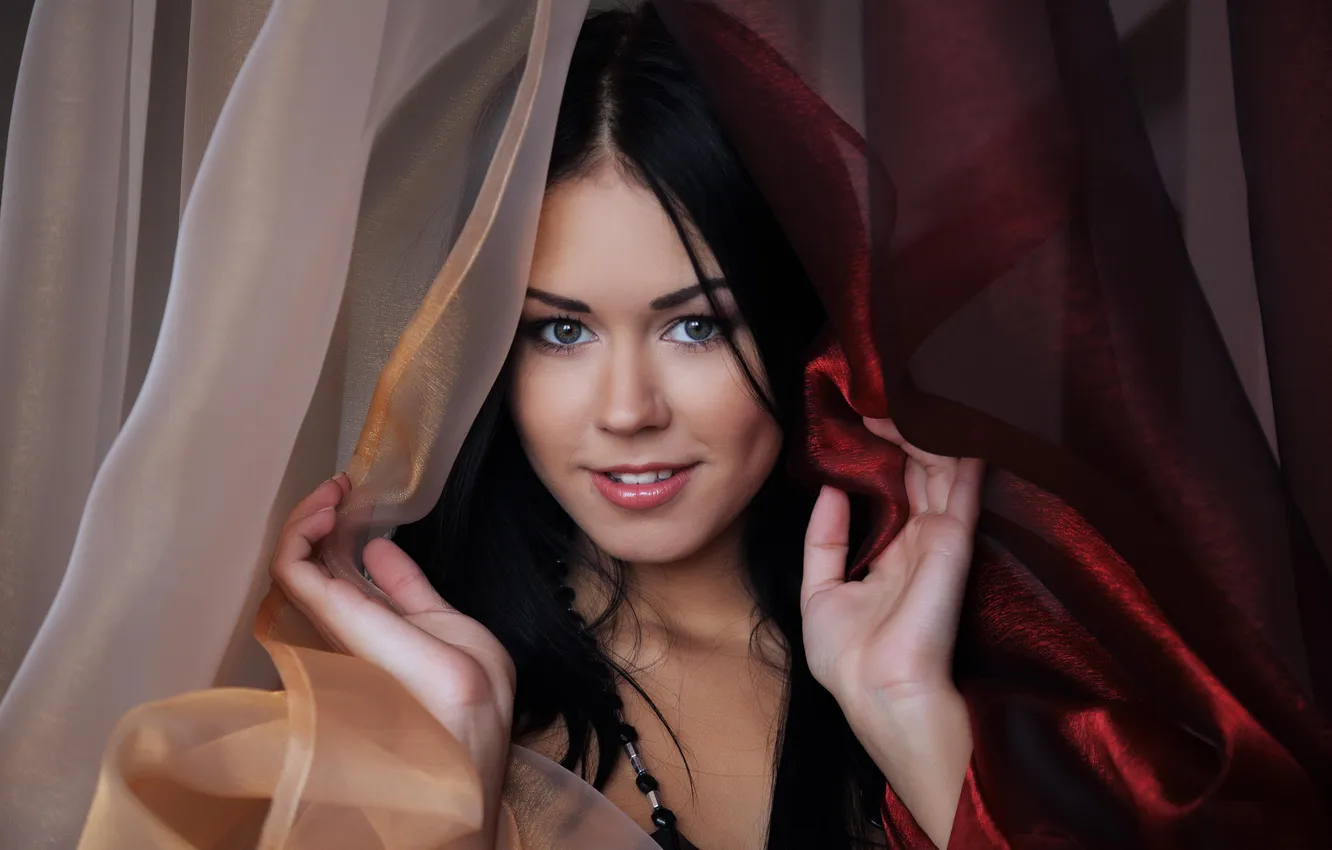 Photo wallpaper girl, model, curtains, Macy-B
