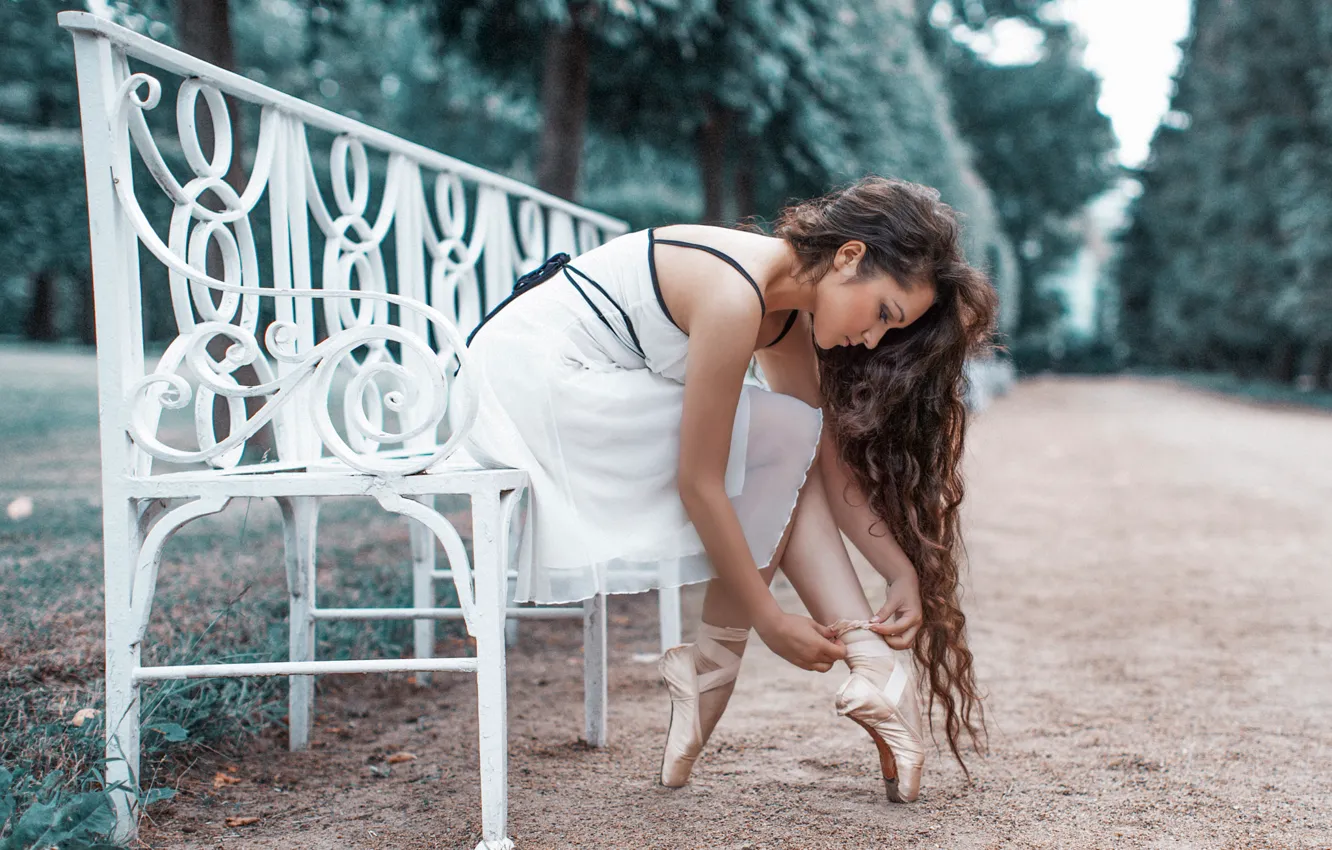 Photo wallpaper ballerina, bench, Pointe shoes