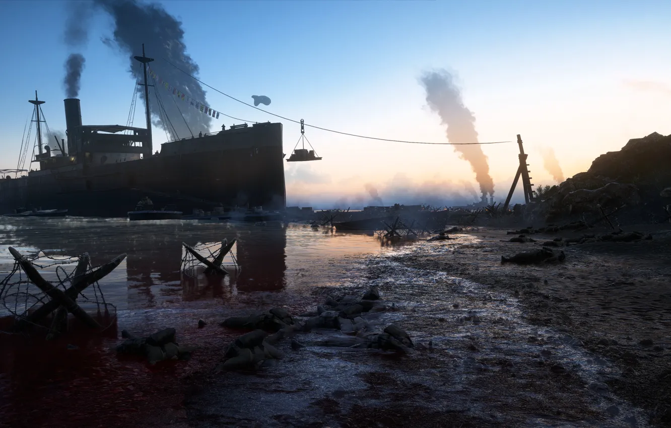 Photo wallpaper shore, ship, the battlefield, Battlefield 1